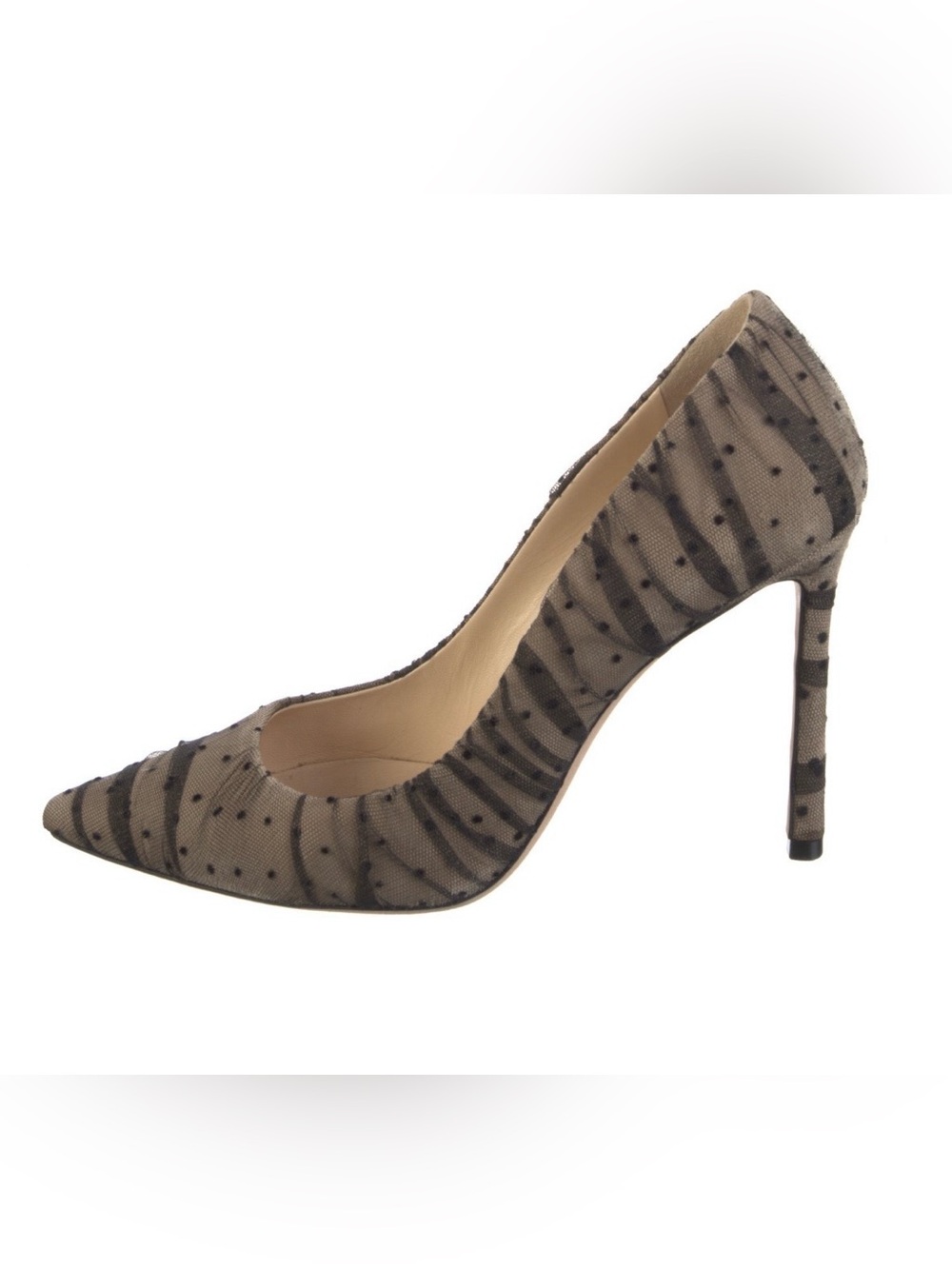 Jimmy Choo Taupe and Black Polka Dot Mesh Pointed-Toe Stiletto